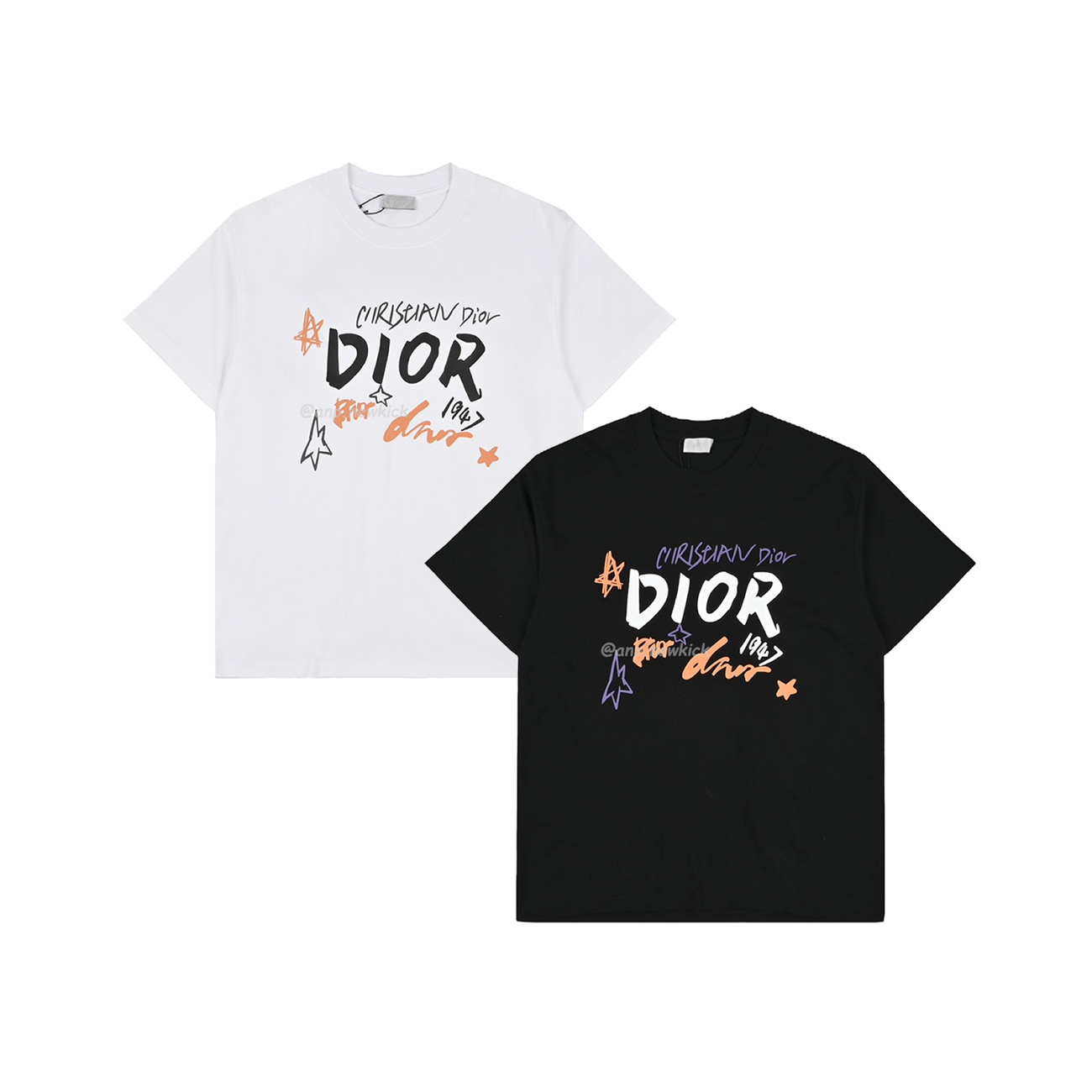 Dior Hand Drawn Sketch Logo Graffiti Short Sleeved T Shirt (1) - www.newkick.vip